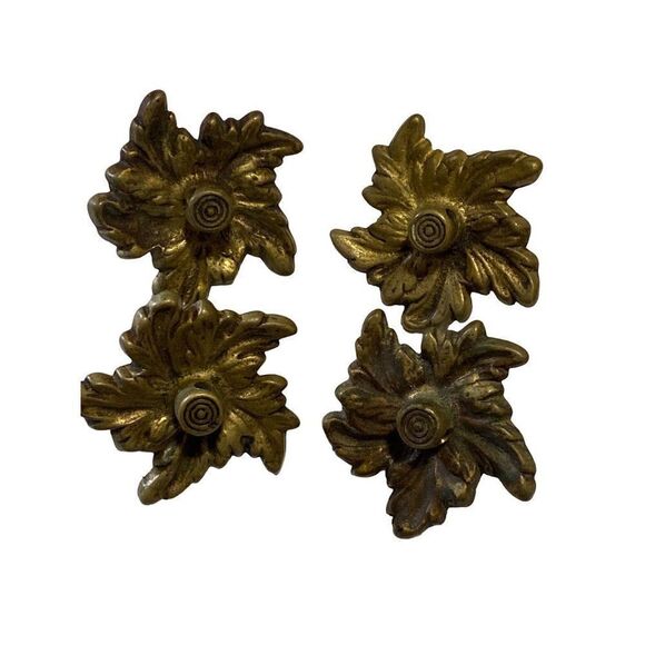 4 Art Nouveau Drawer Bronze Pulls Floral Motif - Picture 1 of 4